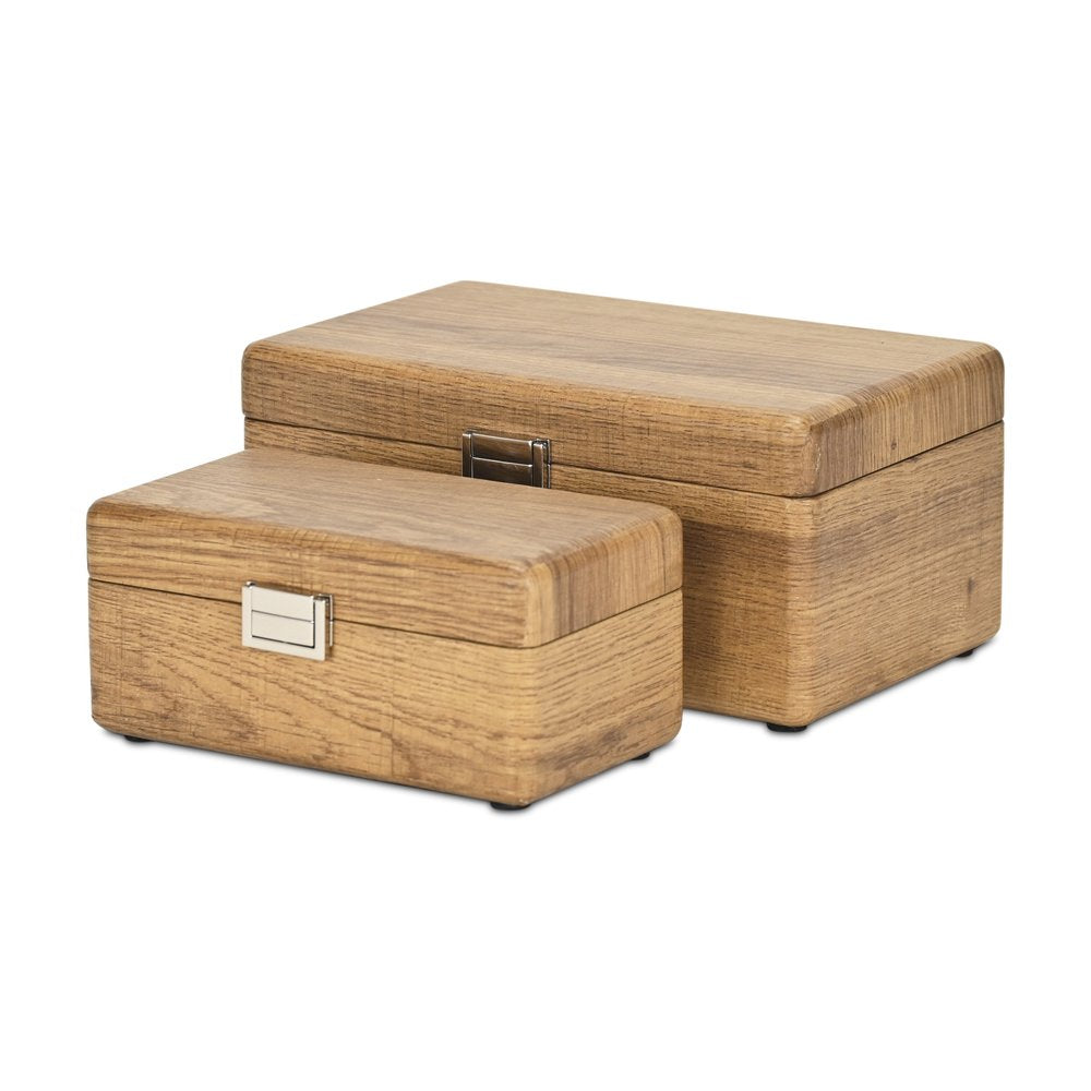 Set Of Two Brown Solid Wood Jewelry Boxes