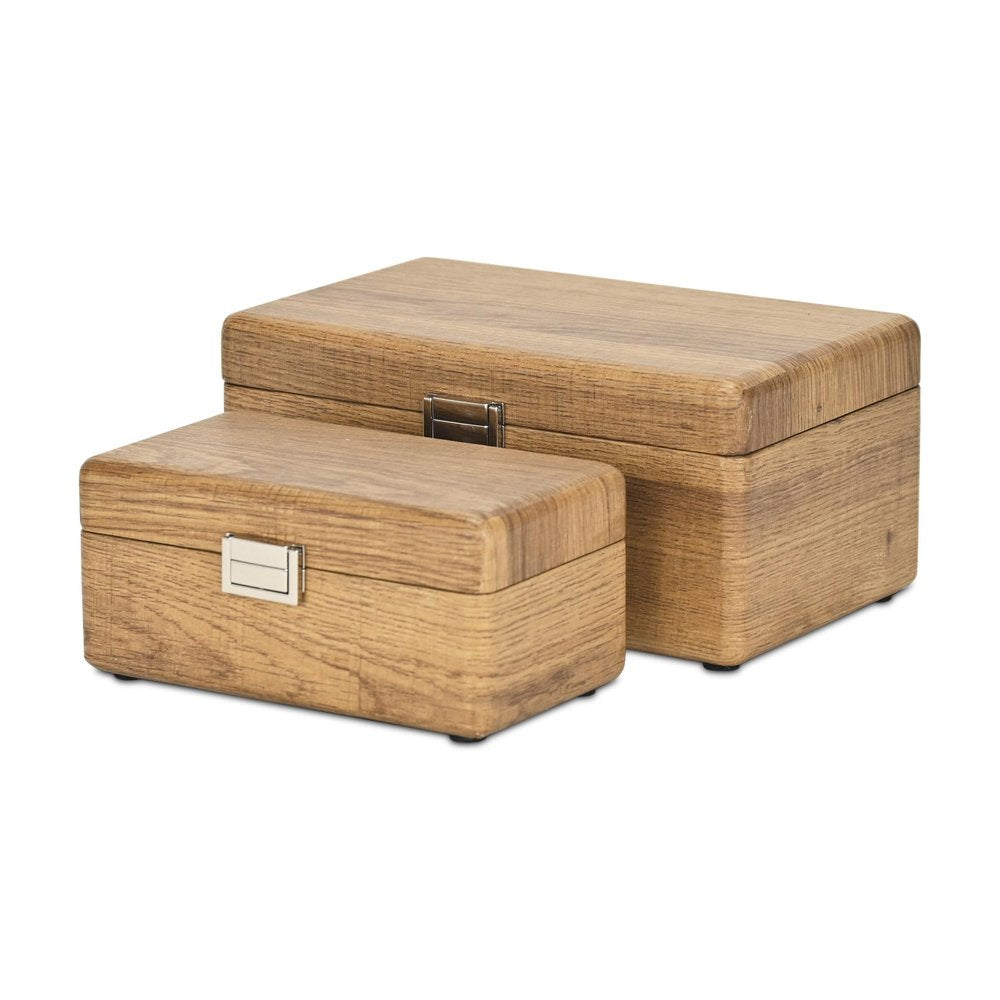 Set Of Two Brown Solid Wood Jewelry Boxes