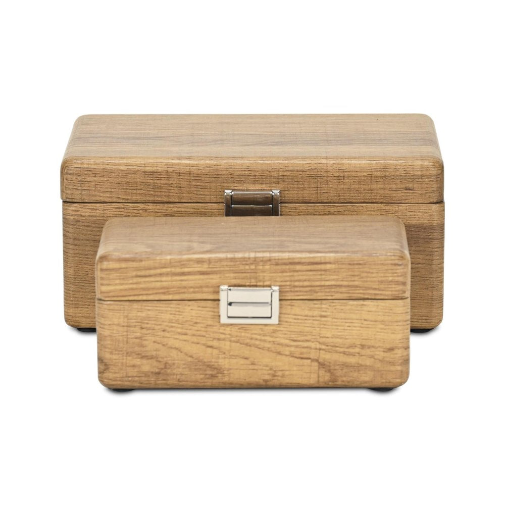 Set Of Two Brown Solid Wood Jewelry Boxes