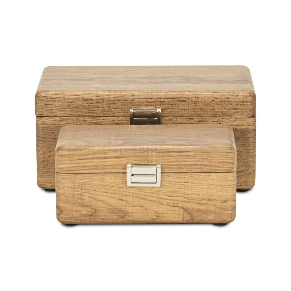 Set Of Two Brown Solid Wood Jewelry Boxes