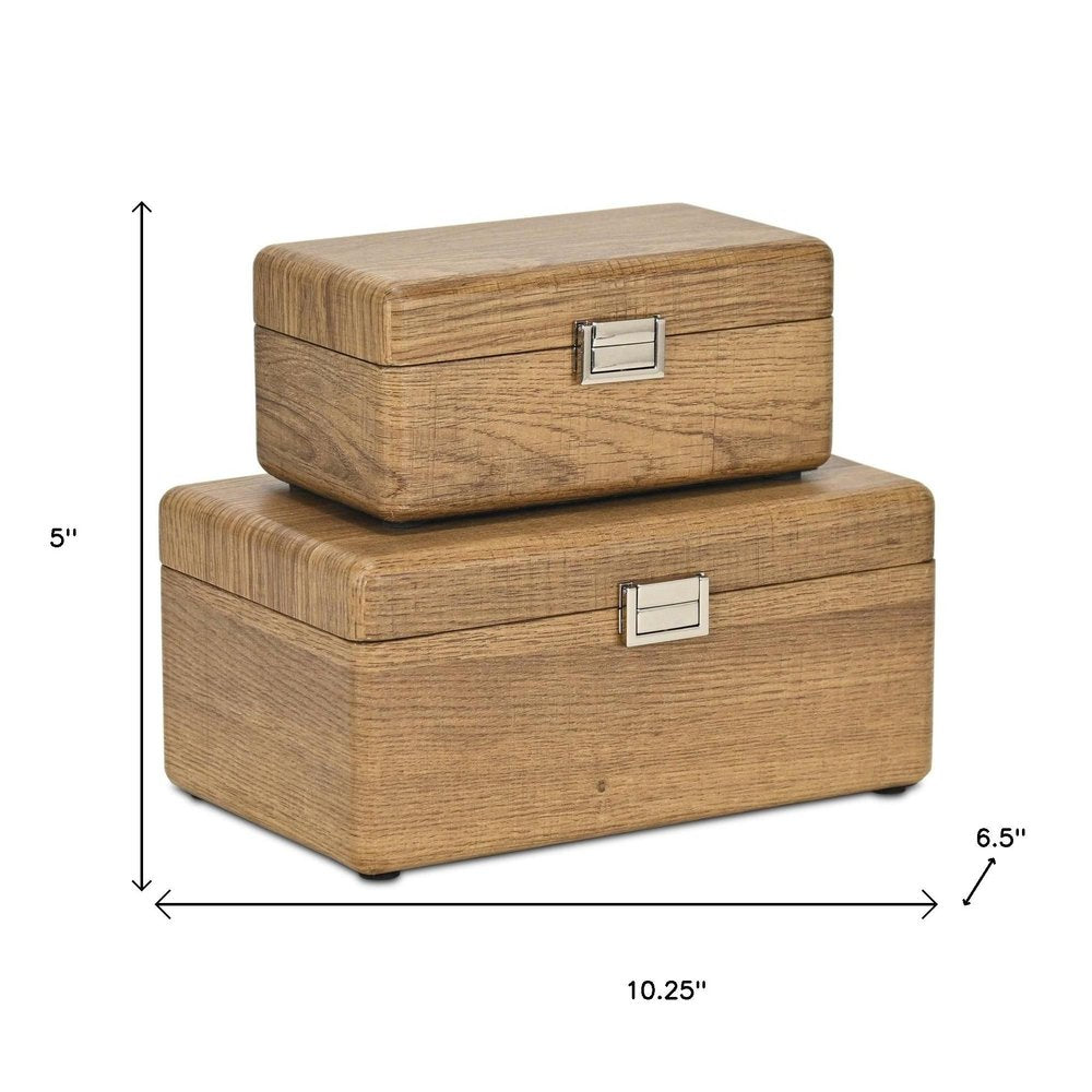 Set Of Two Brown Solid Wood Jewelry Boxes