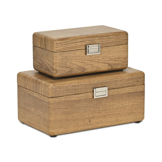 Set Of Two Brown Solid Wood Jewelry Boxes