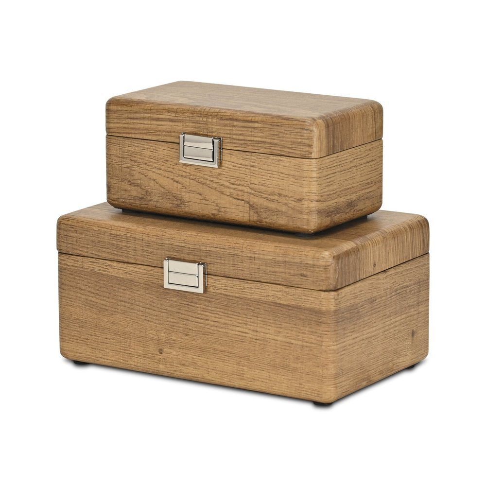 Set Of Two Brown Solid Wood Jewelry Boxes