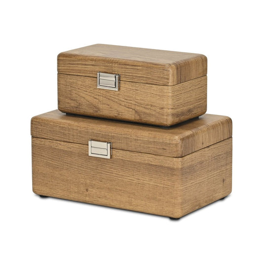 Set Of Two Brown Solid Wood Jewelry Boxes