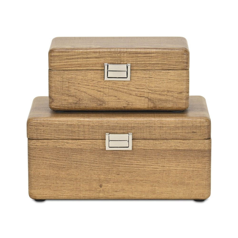 Set Of Two Brown Solid Wood Jewelry Boxes