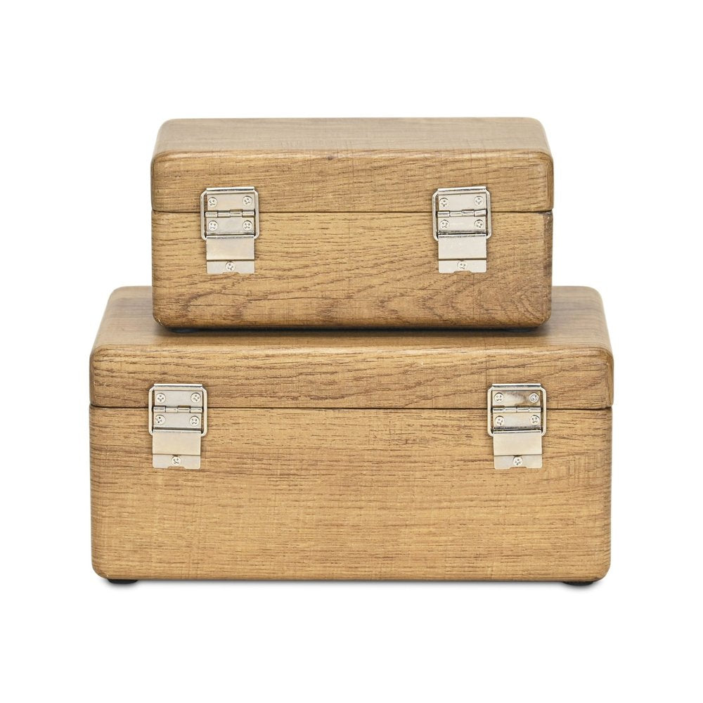 Set Of Two Brown Solid Wood Jewelry Boxes