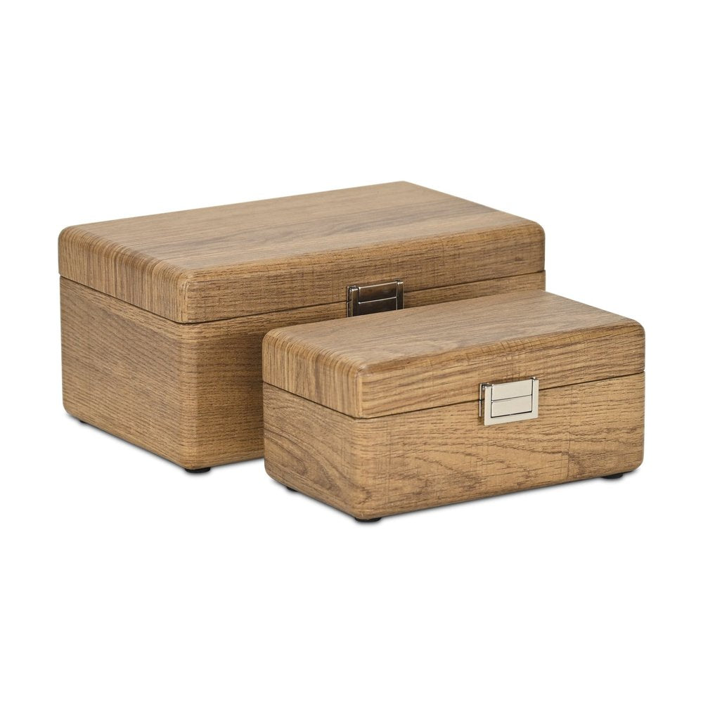 Set Of Two Brown Solid Wood Jewelry Boxes