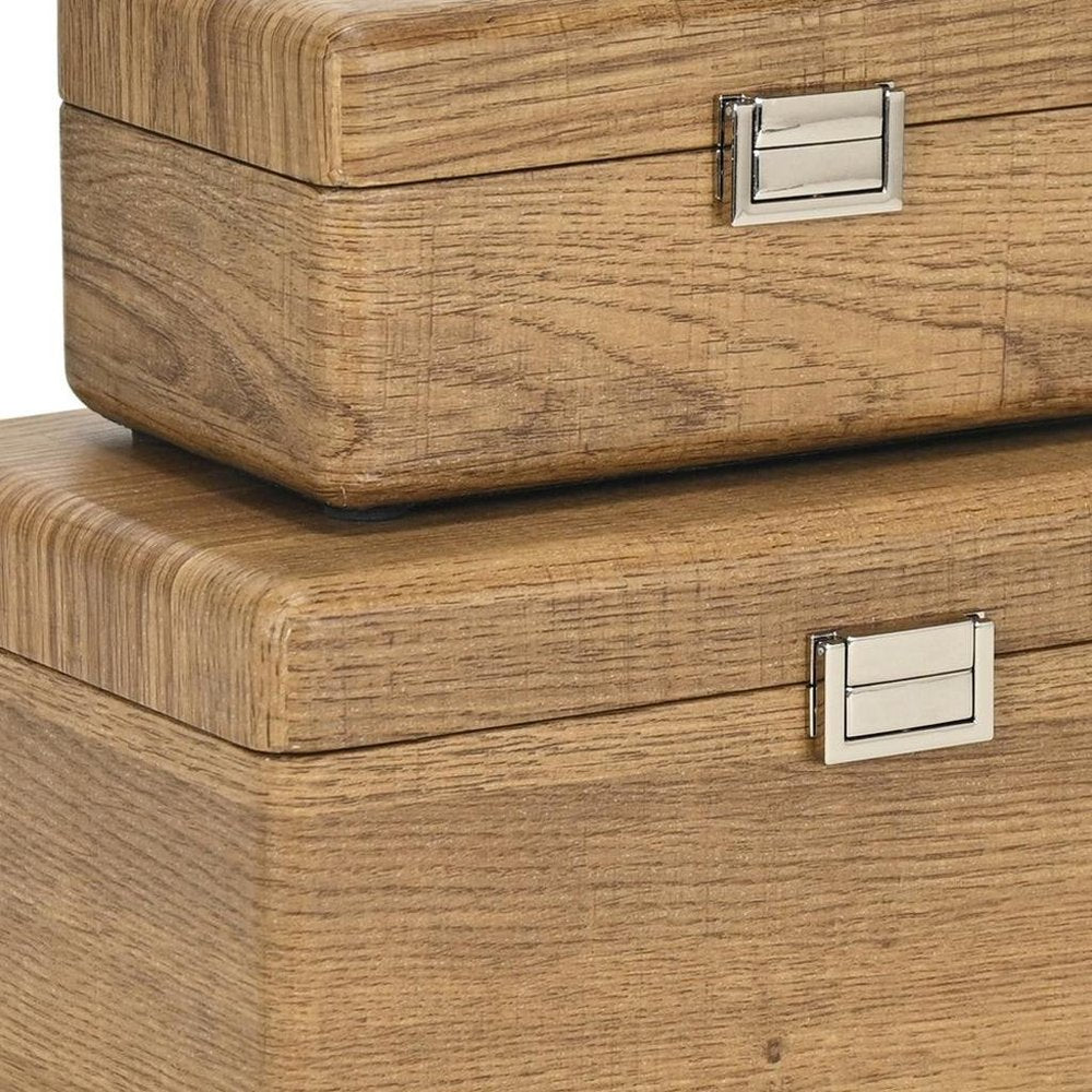 Set Of Two Brown Solid Wood Jewelry Boxes