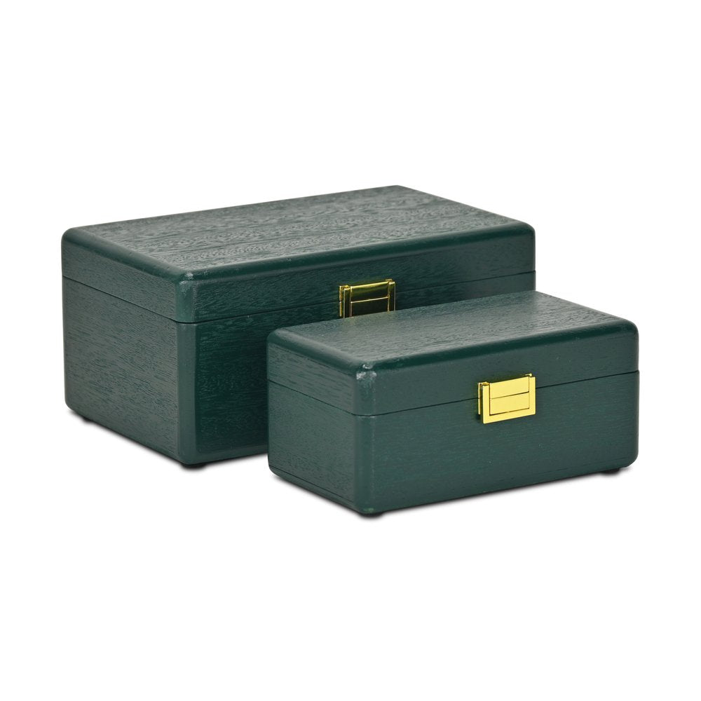 Set Of Two Green Solid Wood Jewelry Boxes
