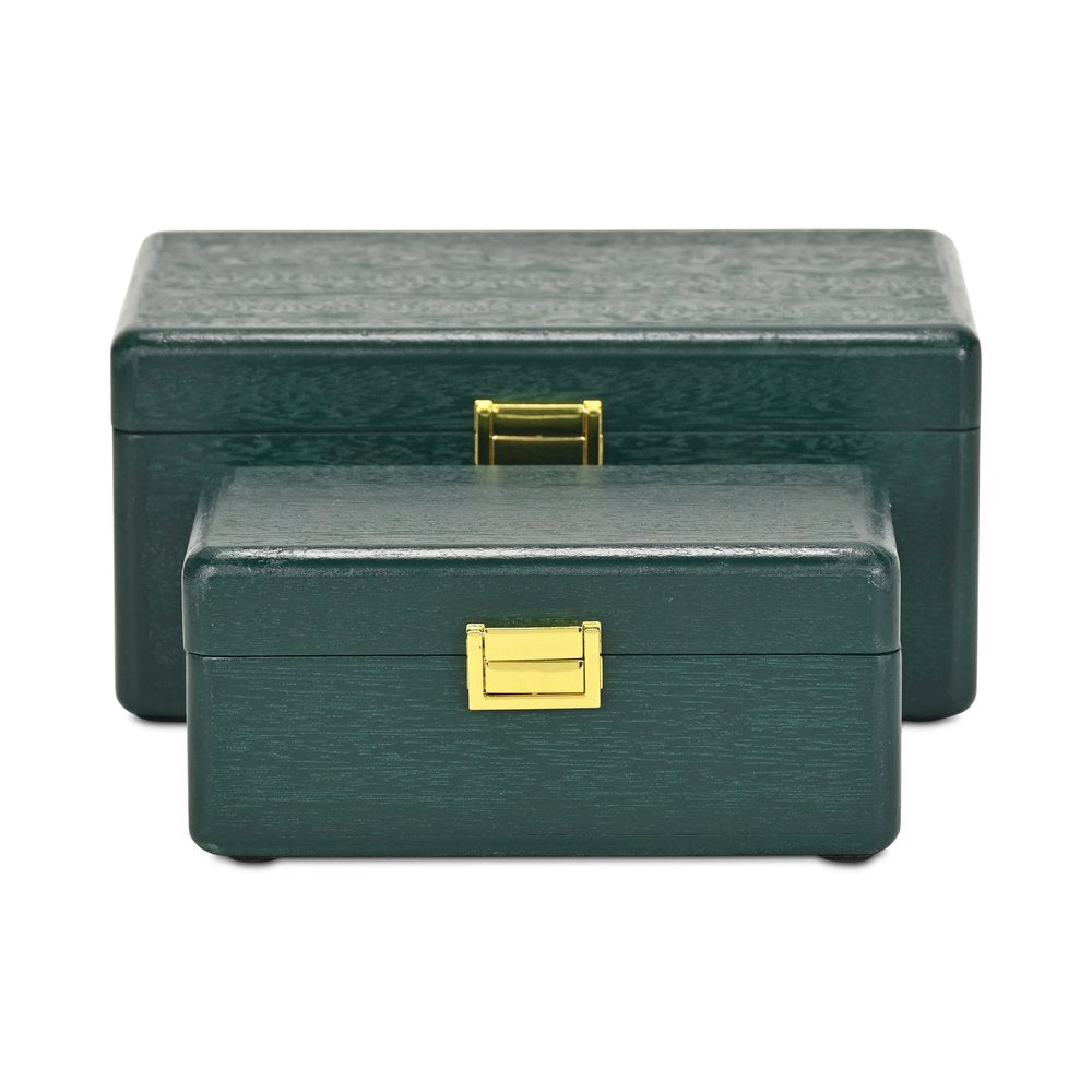 Set Of Two Green Solid Wood Jewelry Boxes