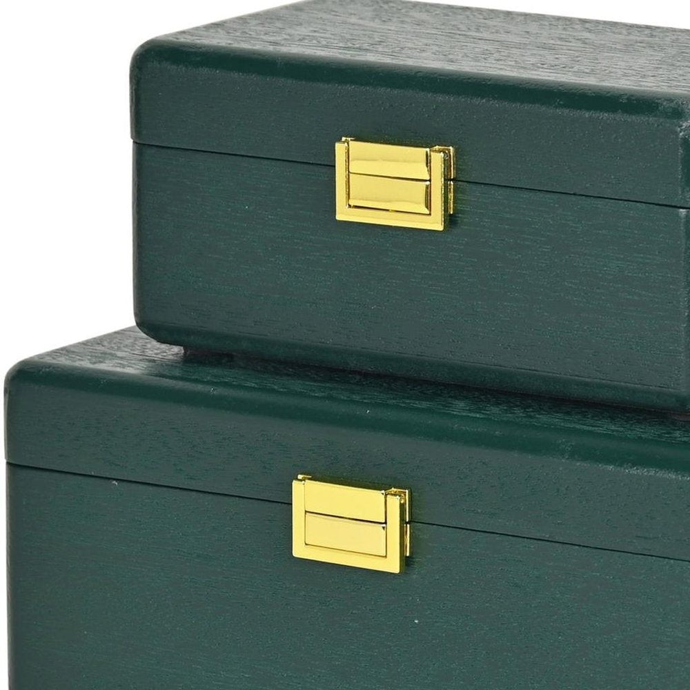Set Of Two Green Solid Wood Jewelry Boxes