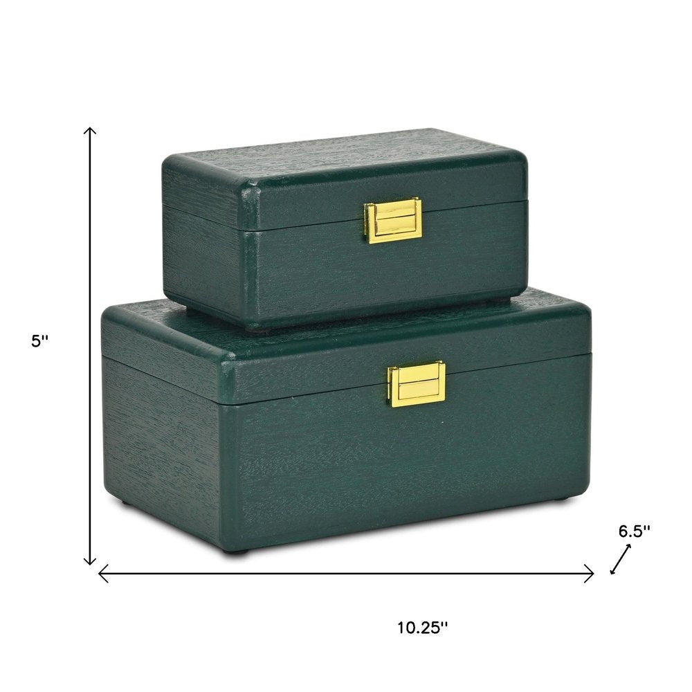 Set Of Two Green Solid Wood Jewelry Boxes