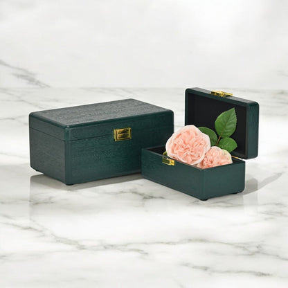 Set Of Two Green Solid Wood Jewelry Boxes