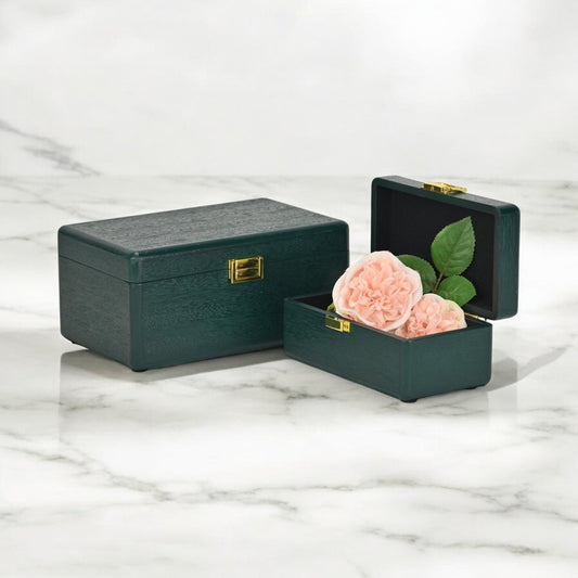 Set Of Two Green Solid Wood Jewelry Boxes