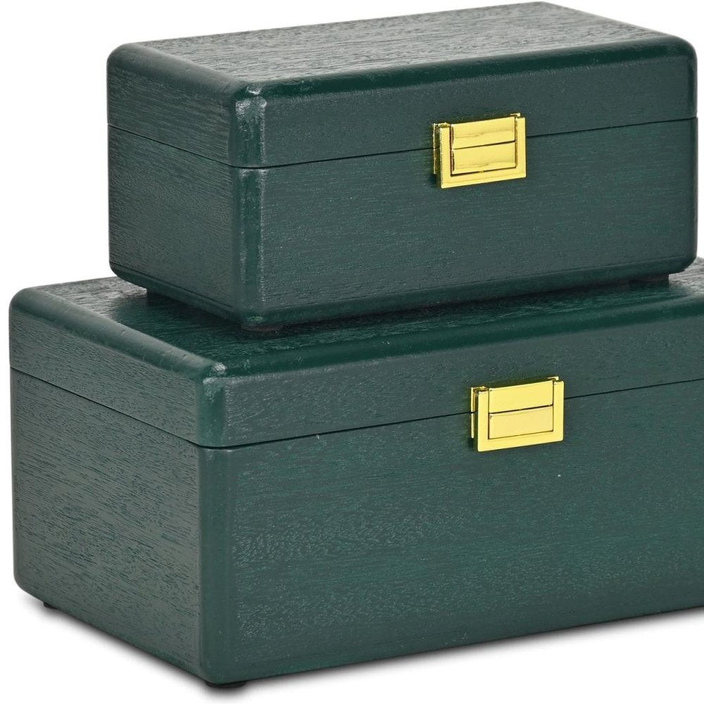 Set Of Two Green Solid Wood Jewelry Boxes