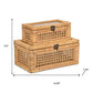Set Of Two Natural Wood Rattan And Glass  Jewelry Boxes