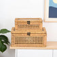 Set Of Two Natural Wood Rattan And Glass  Jewelry Boxes