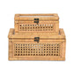 Set Of Two Natural Wood Rattan And Glass  Jewelry Boxes