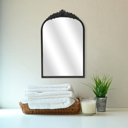 16" Black Metal Arch Accent Mirror