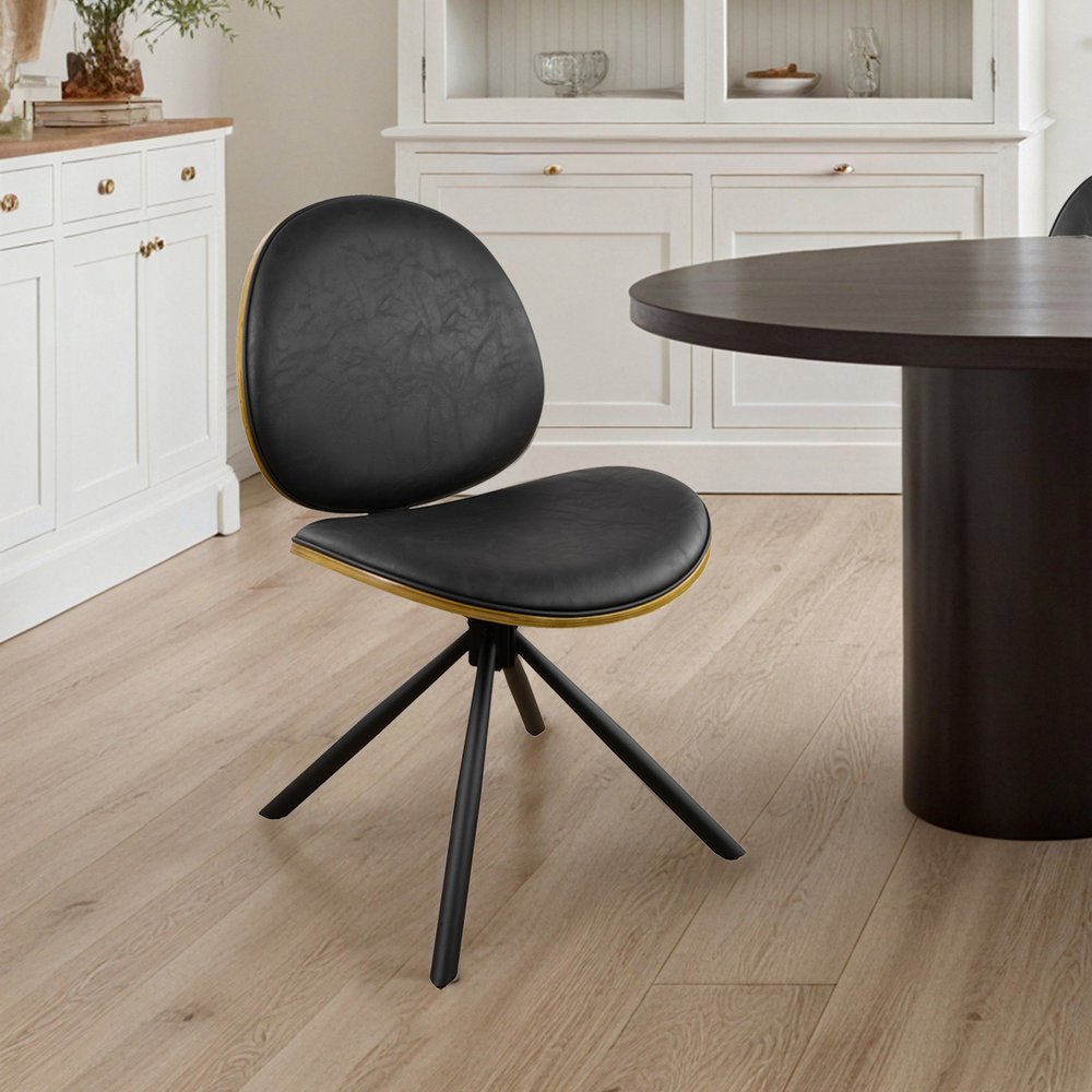 Off White and Natural Upholstered Faux Leather Dining Arm Chair