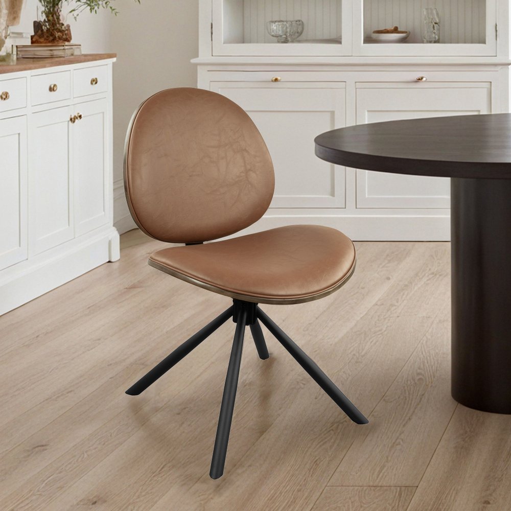 Off White and Natural Upholstered Faux Leather Dining Arm Chair