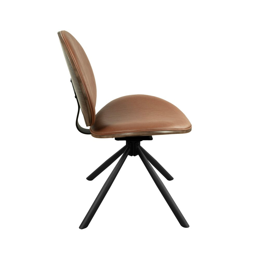 Off White and Natural Upholstered Faux Leather Dining Arm Chair