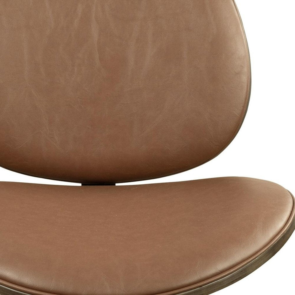 Off White and Natural Upholstered Faux Leather Dining Arm Chair