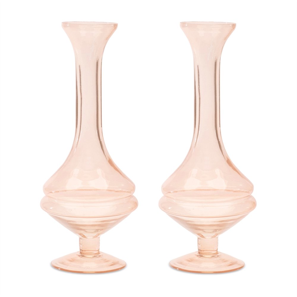Set of Two Pink Glass Trumpet Table Vases