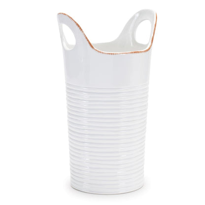 Set of Two White And Beige Ceramic Round Table Vases