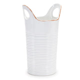 Set of Two White And Beige Ceramic Round Table Vases