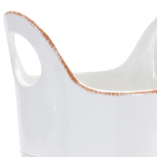 Set of Two White And Beige Round Ceramic Table Vase