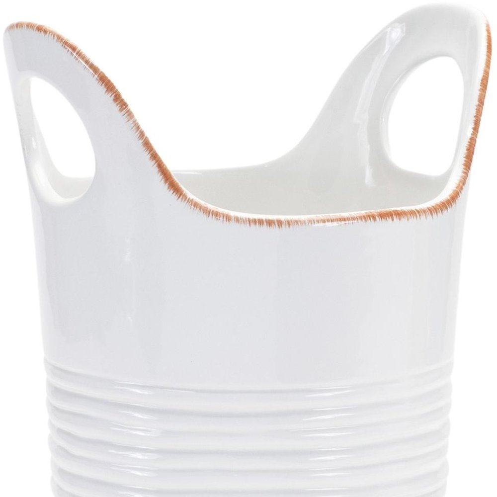 Set of Two White And Beige Ceramic Round Table Vases