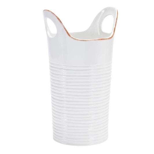 Set of Two White And Beige Round Ceramic Table Vase