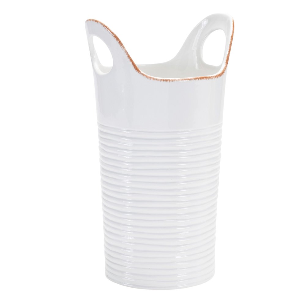 Set of Two White And Beige Ceramic Round Table Vases