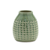 7" Green And White Clay Round Table Vase