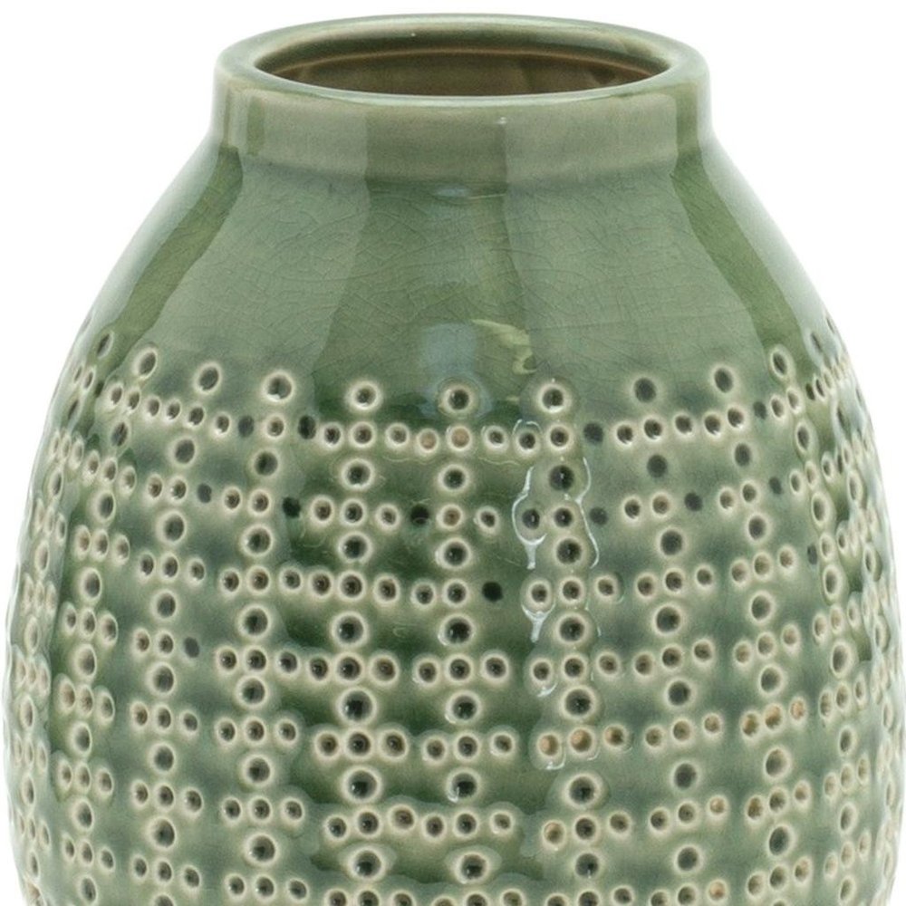 7" Green And White Clay Round Table Vase