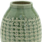 7" Green And White Round Clay Table Vase