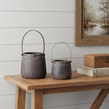 Set of Two Brown Round Wood Table Vase