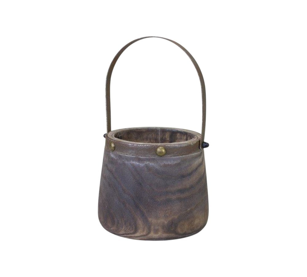 Set of Two Brown Wood Round Table Vases