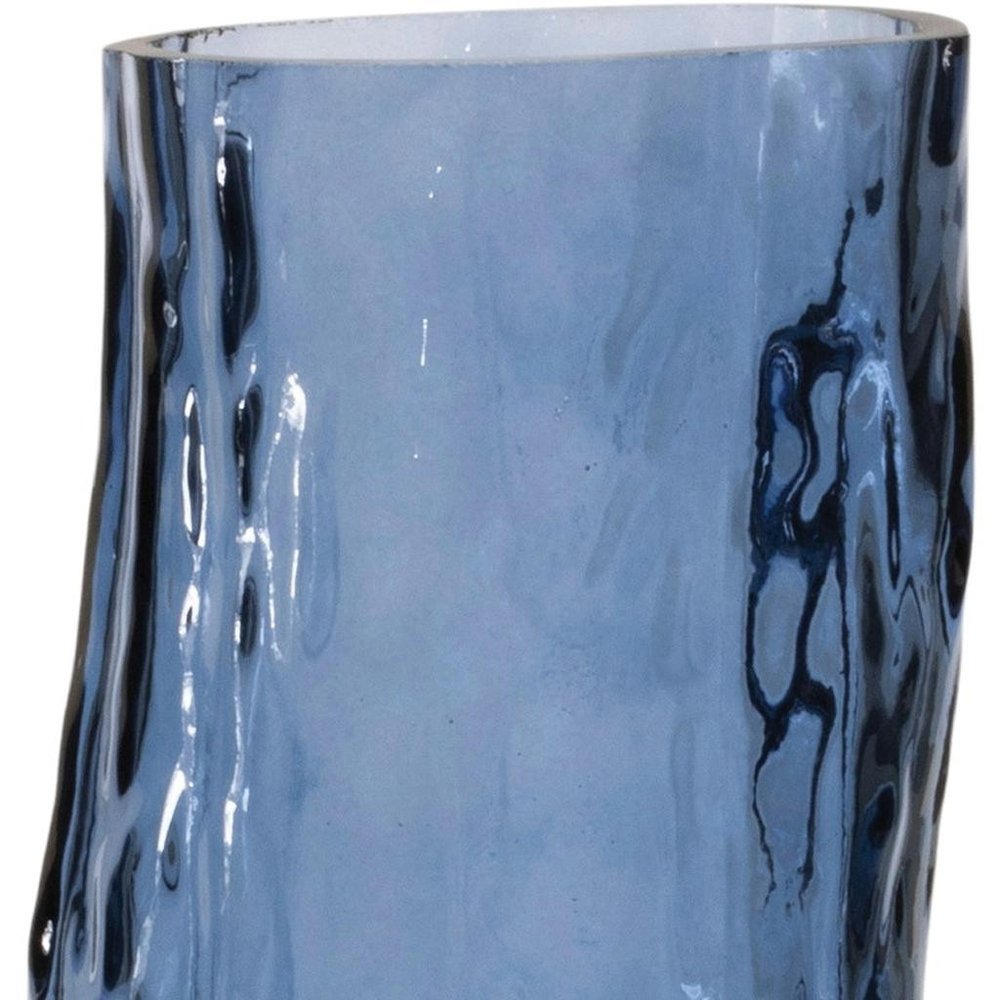Set of Two Blue Wavy Glass Table Vase