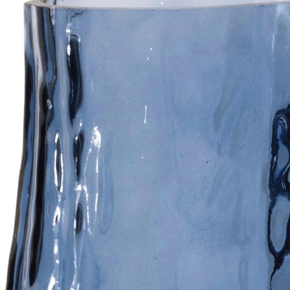 Set of Two Blue Wavy Glass Table Vase