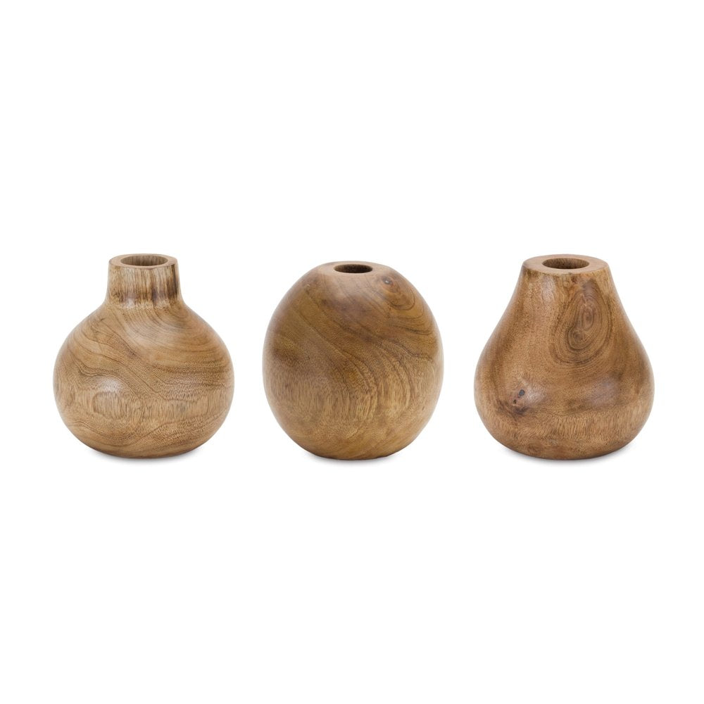 Set of Three Brown Wood Table Vase