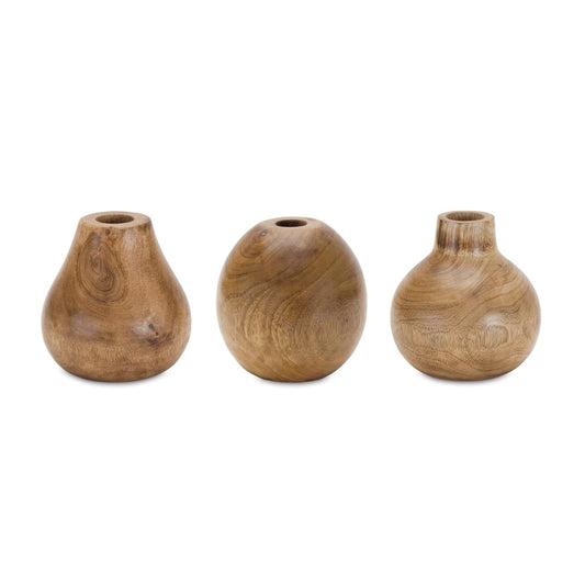 Set of Three Brown Wood Table Vase