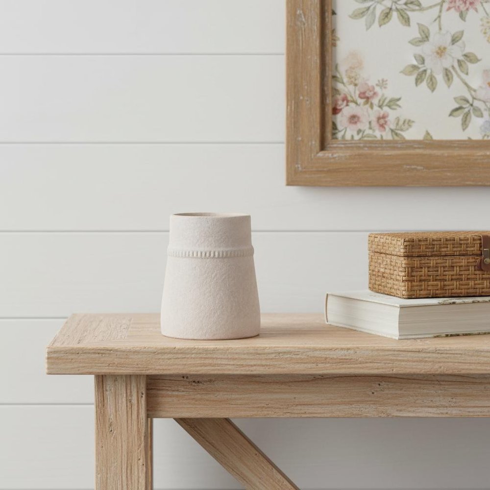 7" Beige Resin Round Table Vase