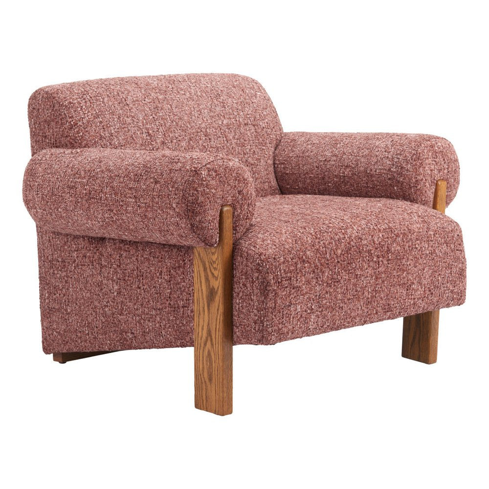 39" Copper And Brown Woven Upholstery And Solid Wood Arm Chair