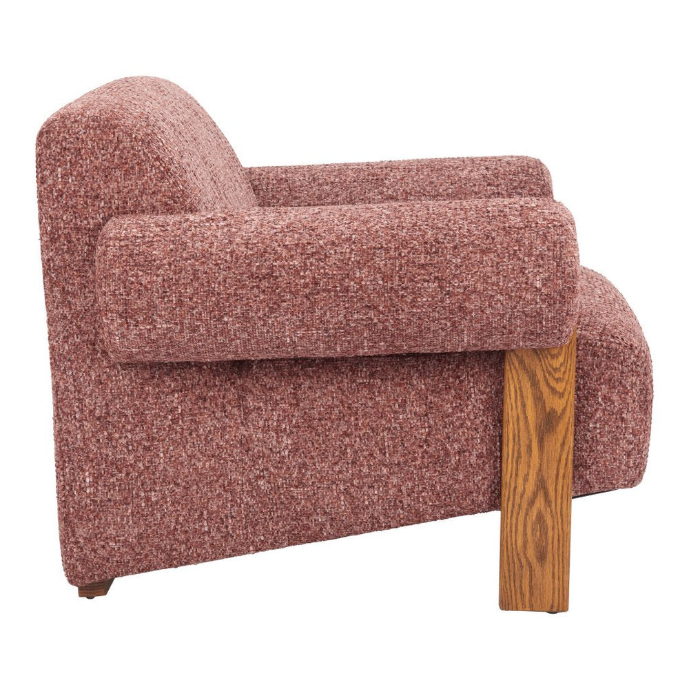 39" Copper And Brown Woven Upholstery And Solid Wood Arm Chair