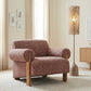 39" Copper And Brown Woven Upholstery And Solid Wood Arm Chair