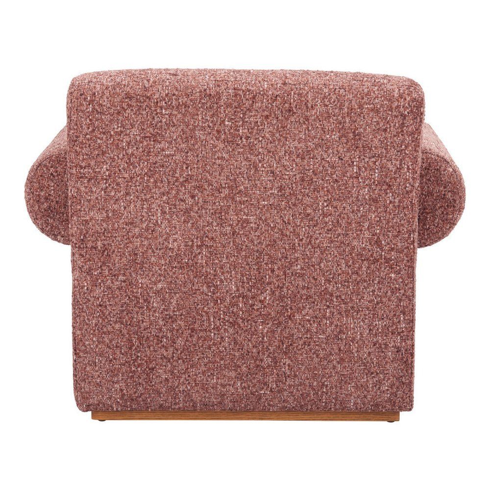 39" Copper And Brown Woven Upholstery And Solid Wood Arm Chair