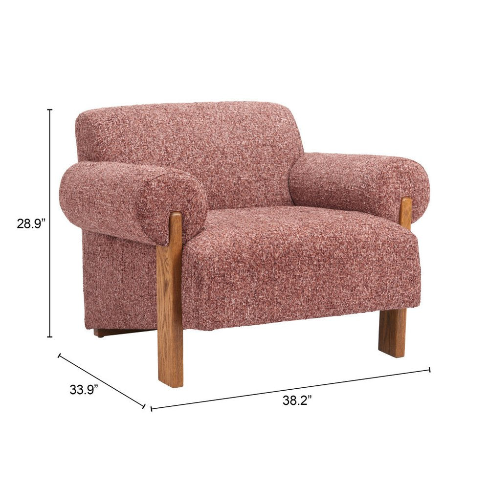 39" Copper And Brown Woven Upholstery And Solid Wood Arm Chair