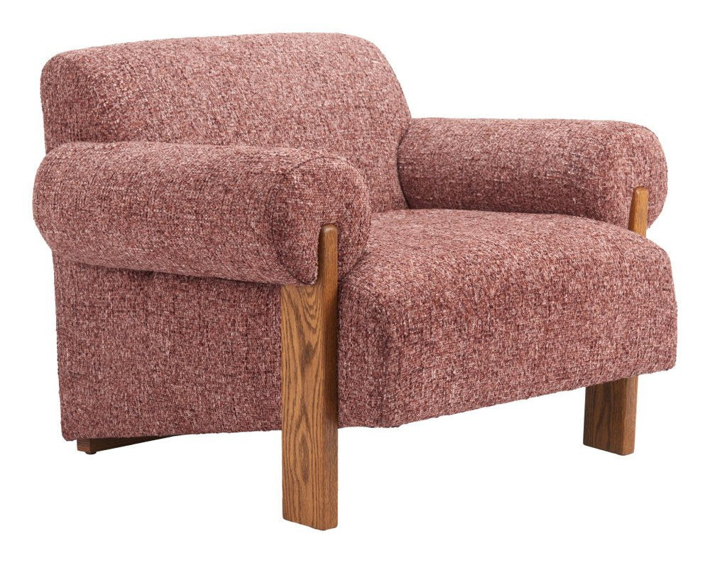 39" Copper And Brown Woven Upholstery And Solid Wood Arm Chair